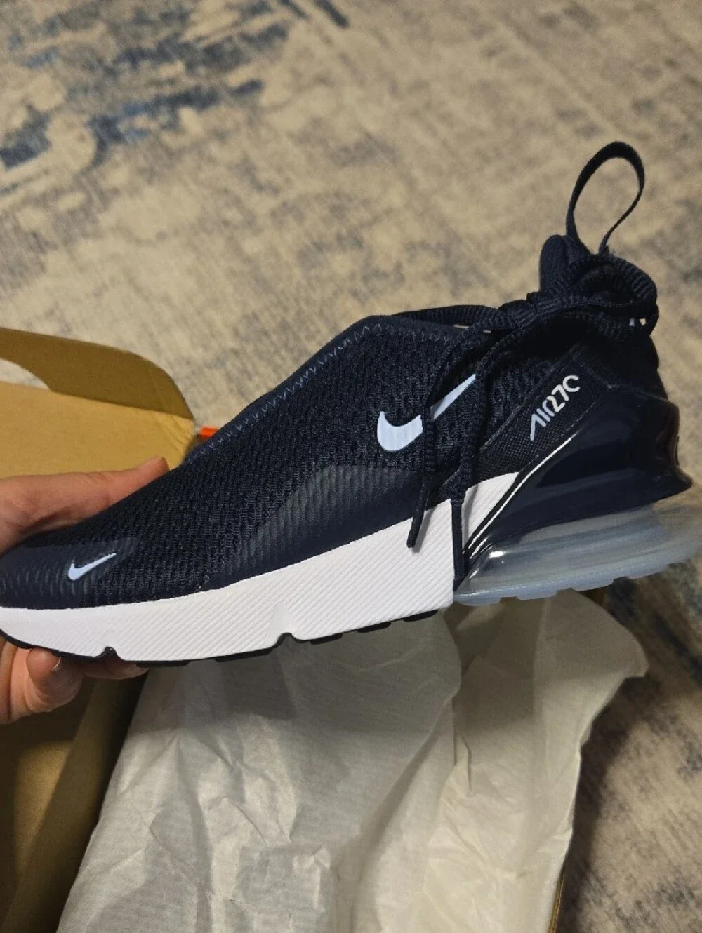 Nike Kids Air Max 270 Navy and White 2 Youth Sneakers